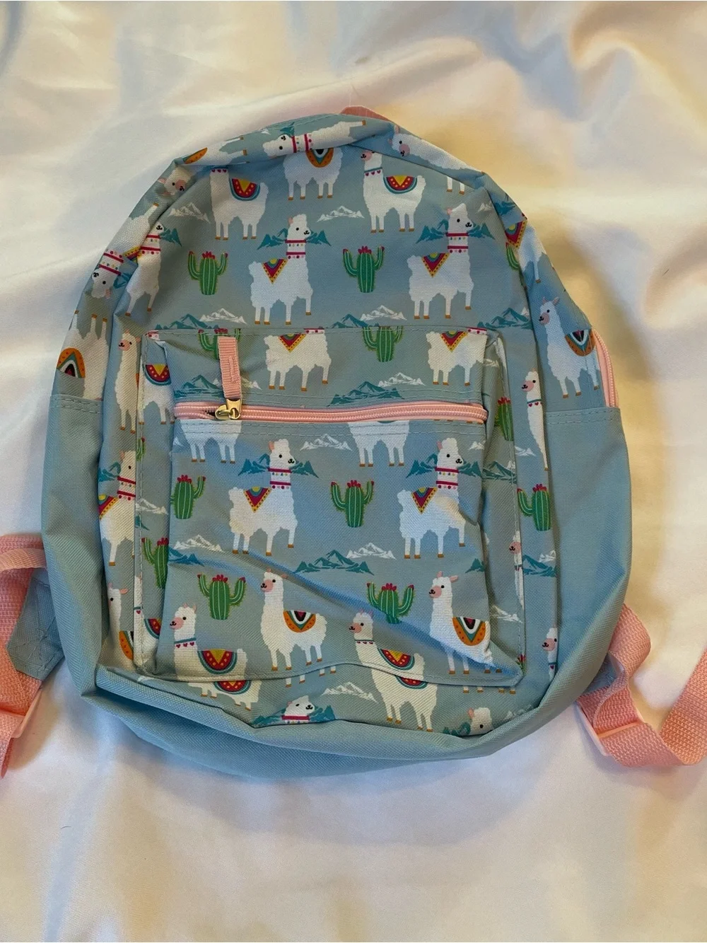 Wonder Nation Light Blue Llama Print Kids Backpack with Pink Accents, NWOT, OS